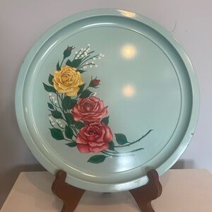Vintage bluish  green metal round tray